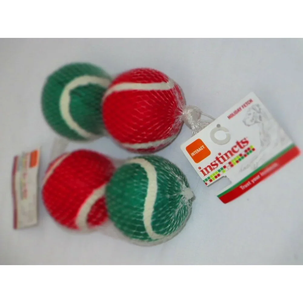 Holiday Dog Christmas Tennis Balls Set Red Green Throw Fetch Christmas Toy Small
